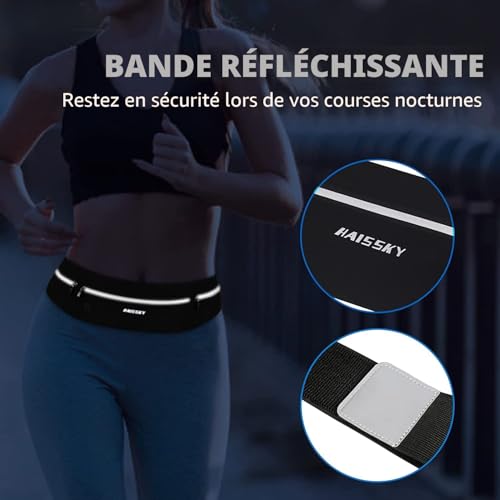 Detalle de HAISSKY Ceinture de Course Déperlant Léger, 3 Poches Zippées Ajustable 6,9