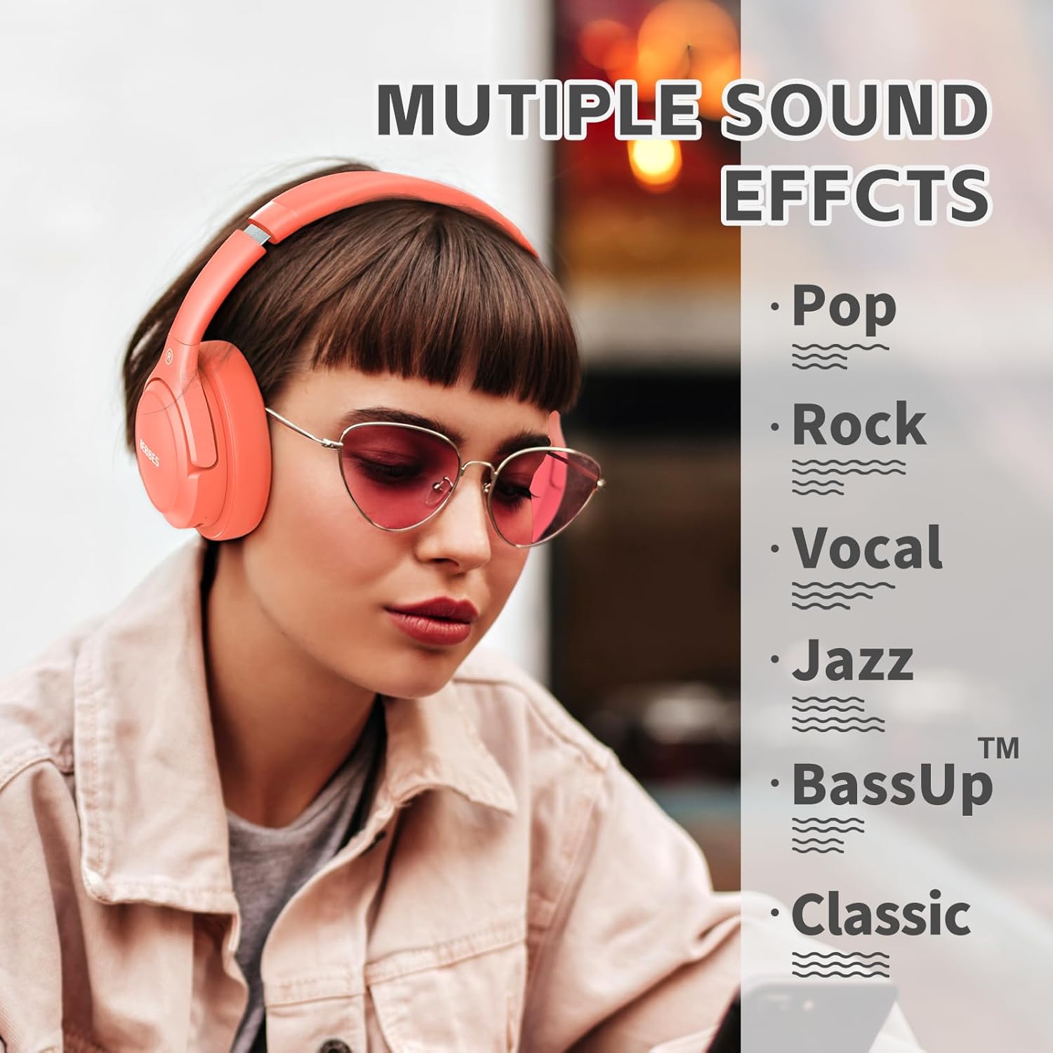 Thumbnail 2 de BERIBES Bluetooth Over-Ear Kopfhörer – 65 Stunden Laufzeit, 6 EQ-Modi, BT 5.3, Mikrofon, Kabellos, Orange-Rot