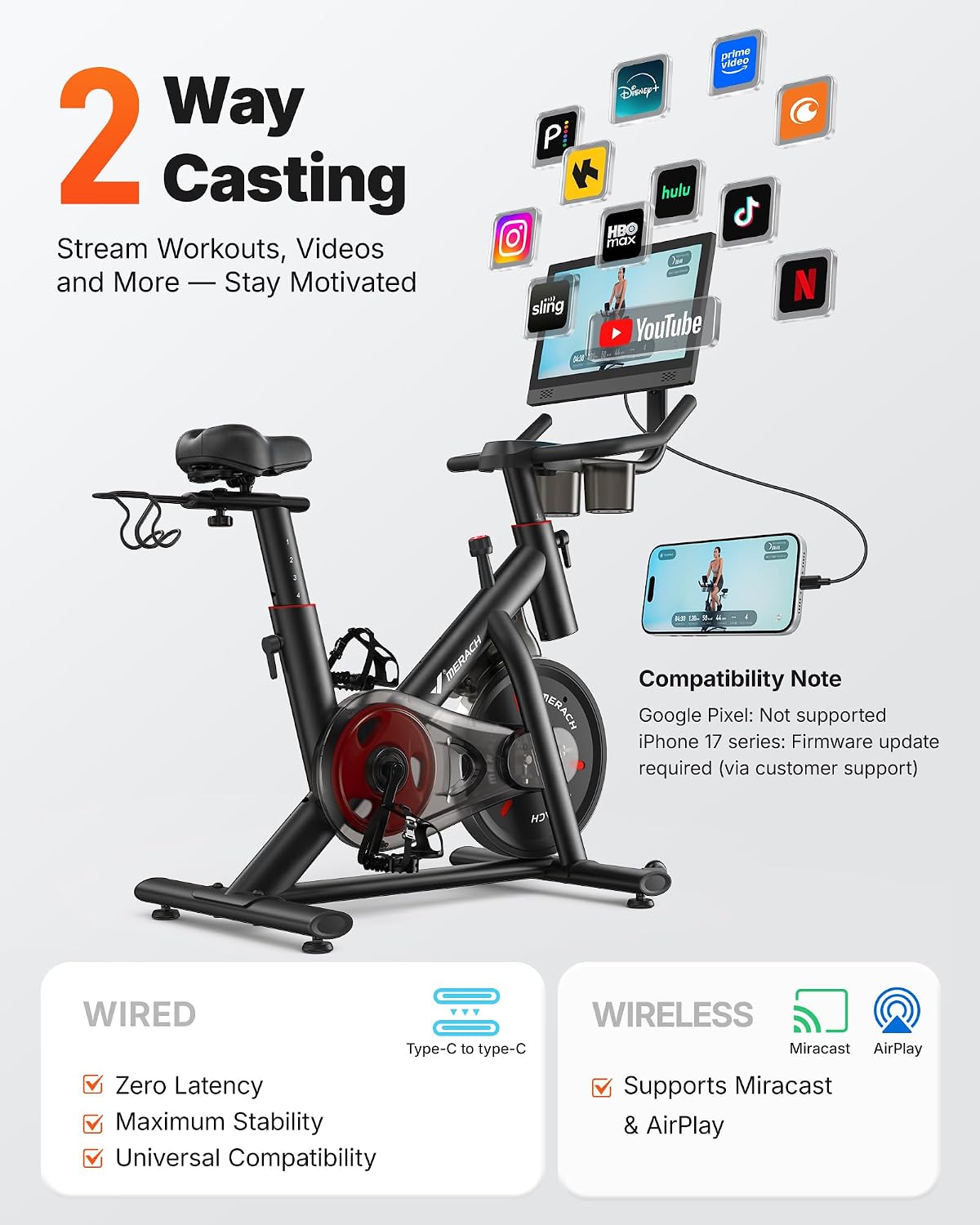 Thumbnail 6 de MERACH S26 Magnetic Exercise Bike with 15.6-Inch HD Mirroring Screen and App