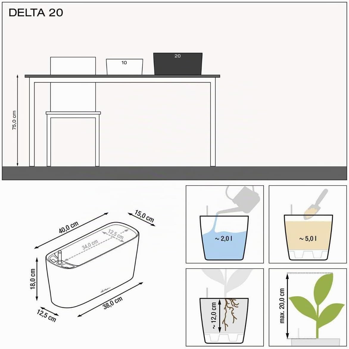 Detalle 2 de Lechuza Delta Premium 20 Komplettset Anthrazit