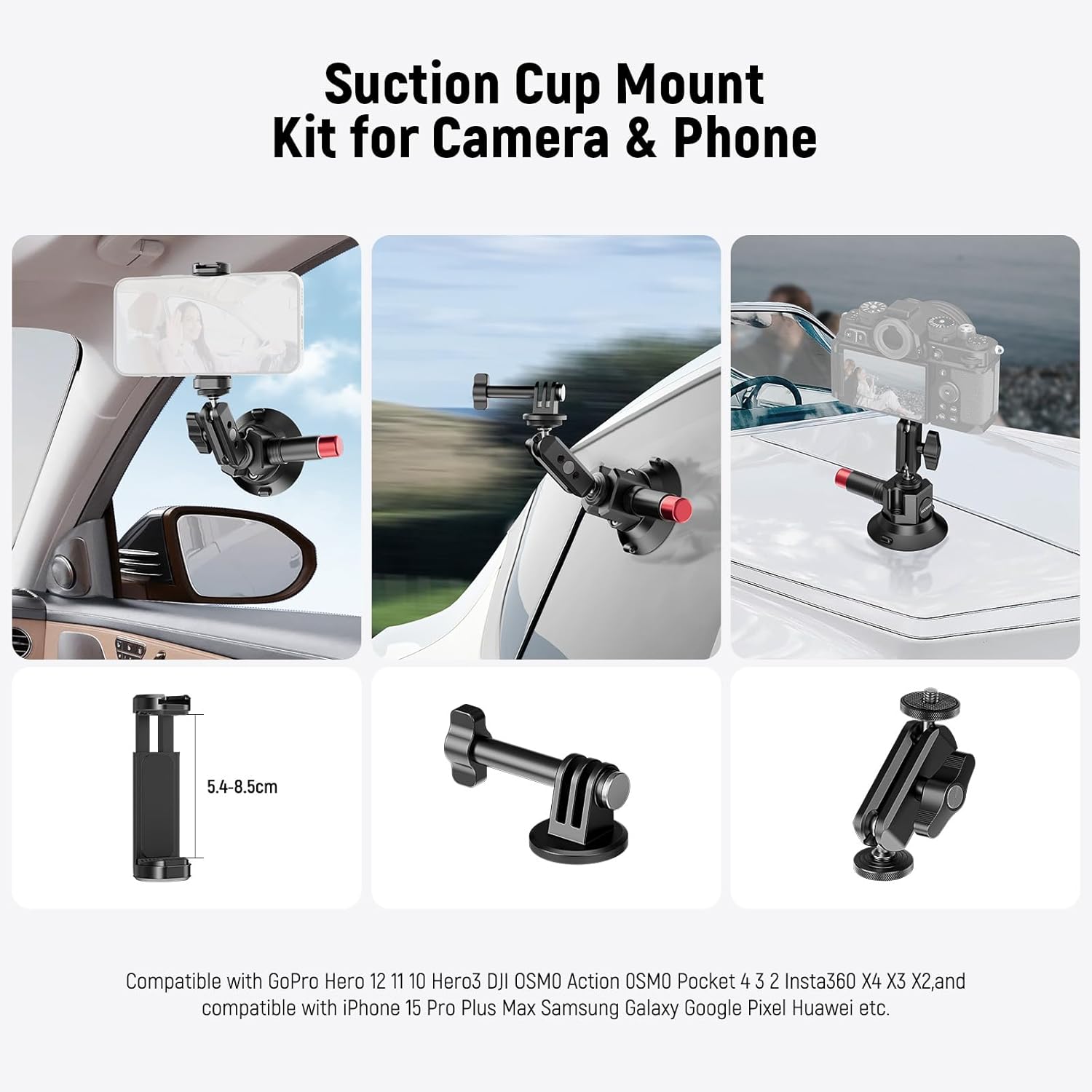 Thumbnail 1 de NEEWER 3" Suction Cup Camera Mount Bracket with Ball Head Magic Arm (1/4" ARRI holes) – CA104