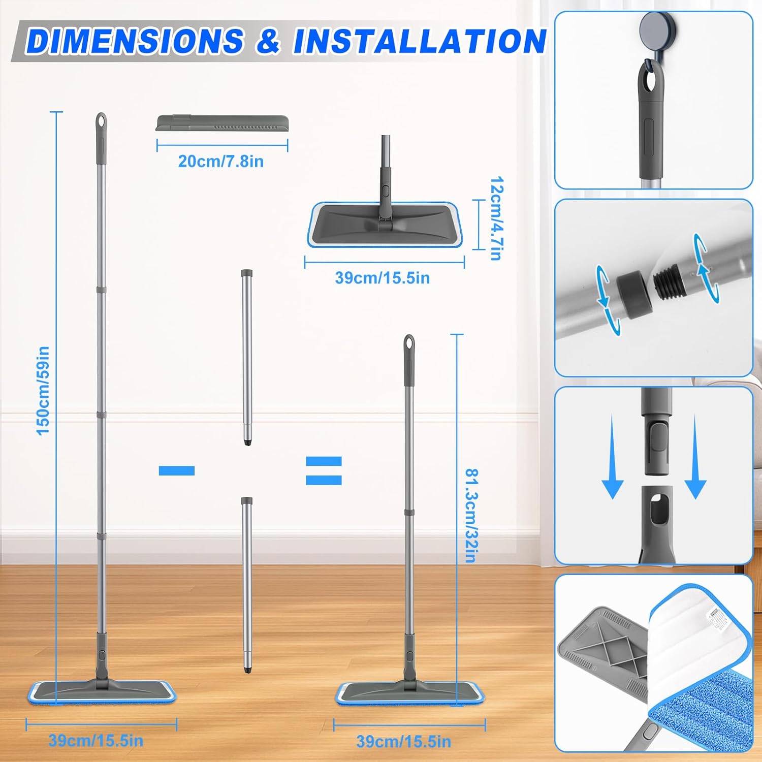 Thumbnail 1 de BPAWA Microfibre Mop with 150cm Adjustable Handle