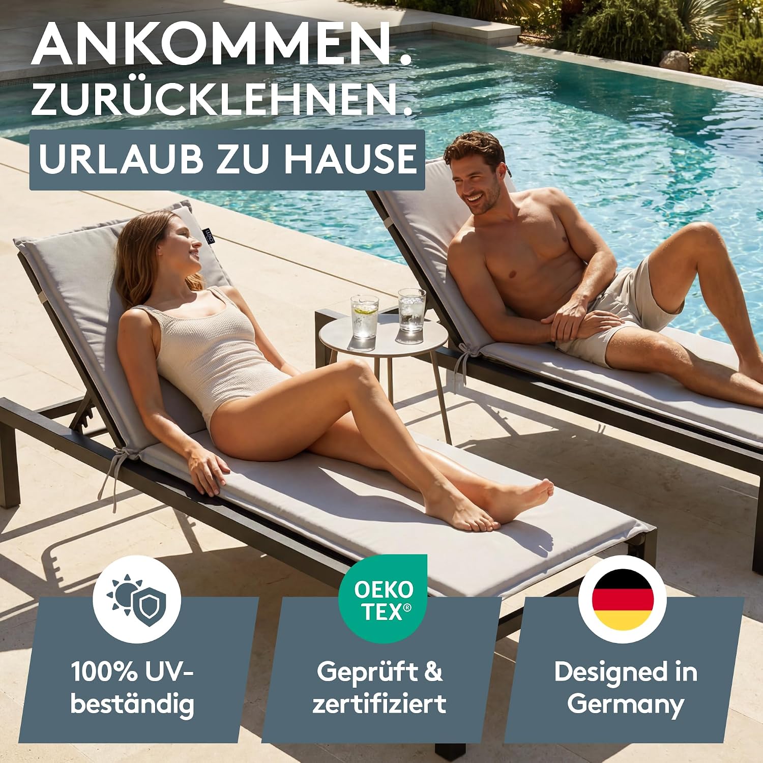 Detalle de LILENO HOME Sonnenliege Auflage 4er-Set Grau – Passende Polsterung für Garten- und Strandliege (188 × 60 × 5 cm)