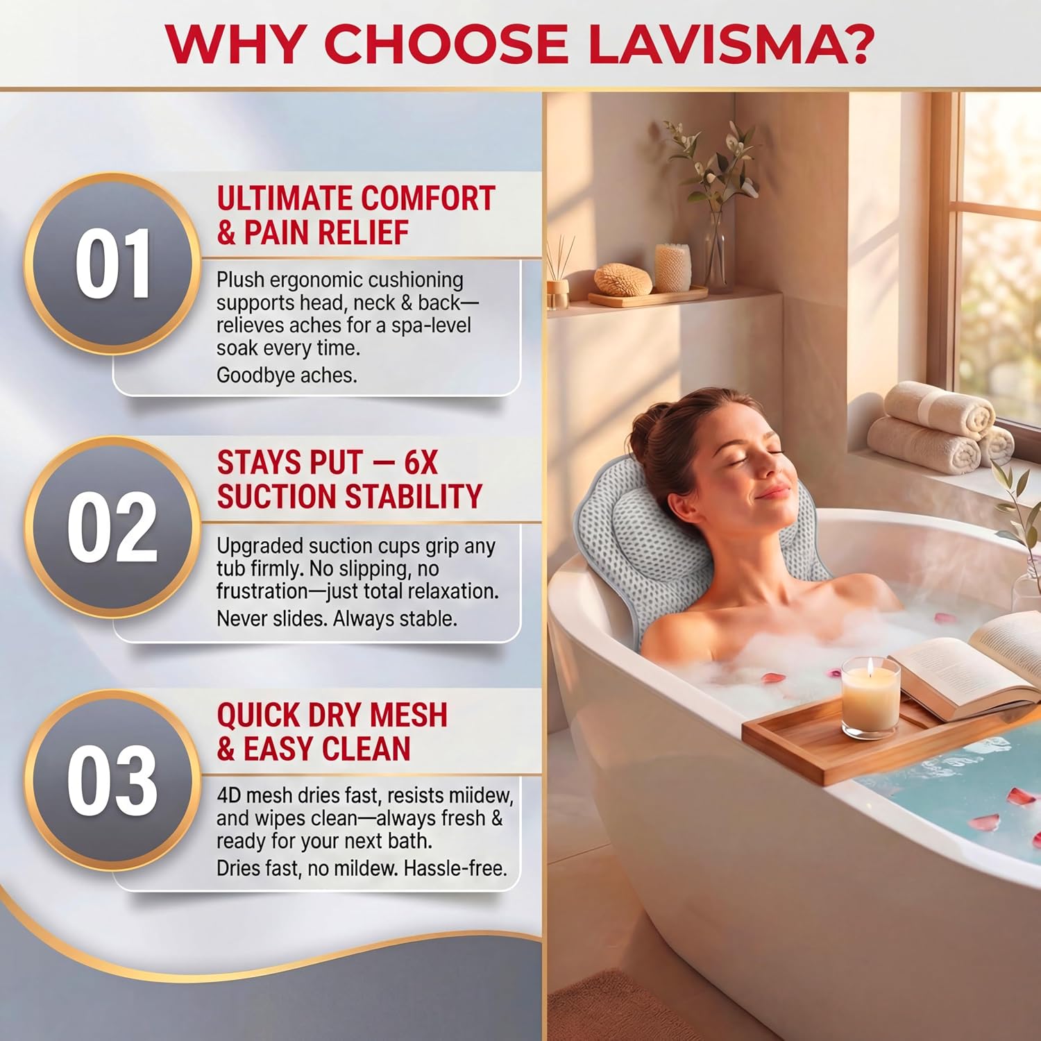 Thumbnail 6 de Bath Pillow LAVISMA Ergonomic Bathtub Cushion