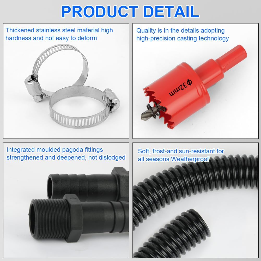 Detalle de AOOWU 5083071 Water Butt Connector Kit, 50cm Flexible Hose, 25mm