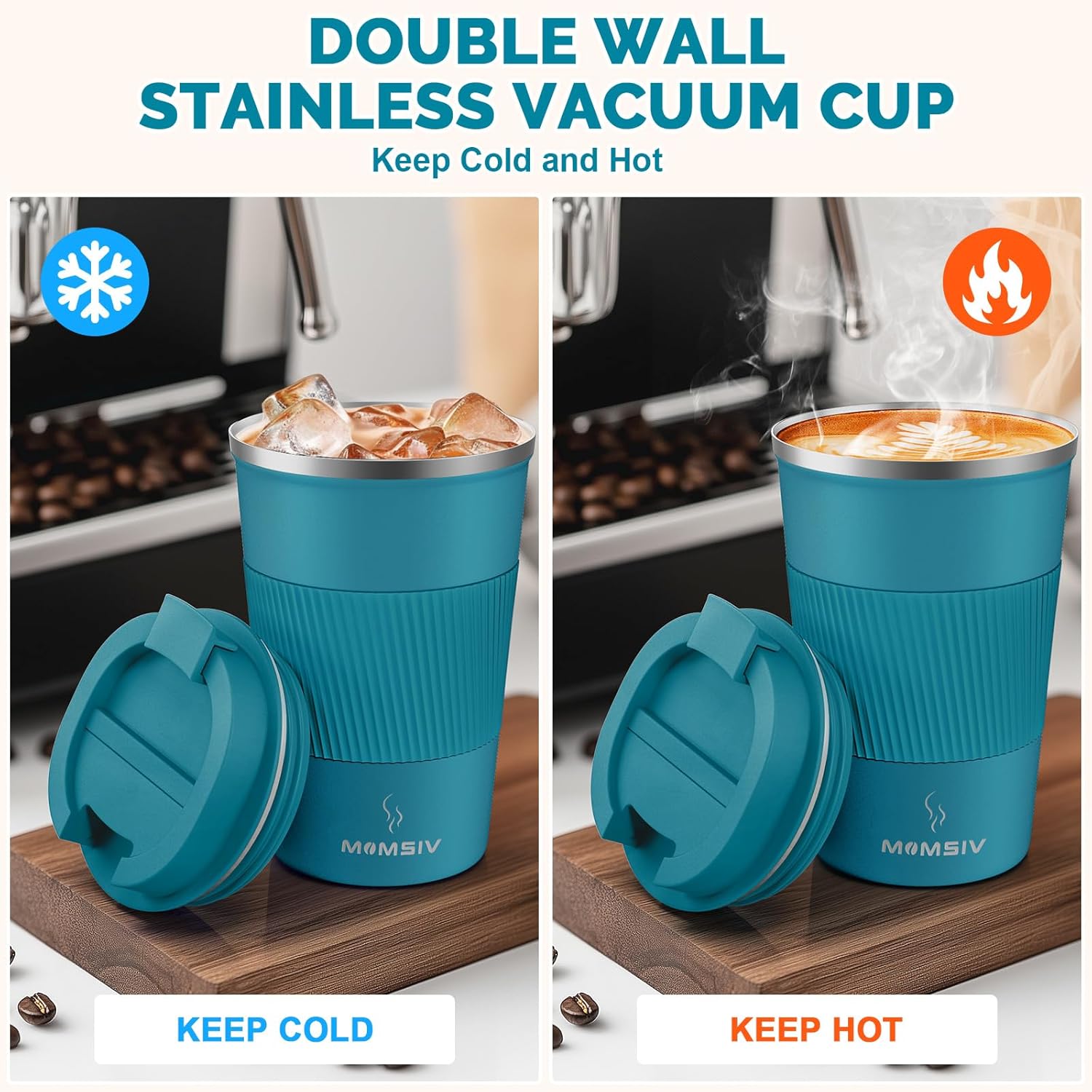 Thumbnail 2 de MOMSIV Thermobecher Isolierbecher 380 ml – rutschfester Vakuum-Travel Mug mit Deckel