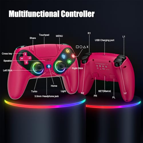 Detalle de Nonbliep RGB Wireless Controller für PS5/Slim/Pro/PC – Back Paddles, Turbo, Makro, Lautsprecher, Dual Vibration & 3,5-mm Audio