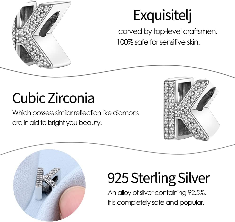 Thumbnail 3 de QIKAOLA S925 Sterling Silber Alphabet Charms
