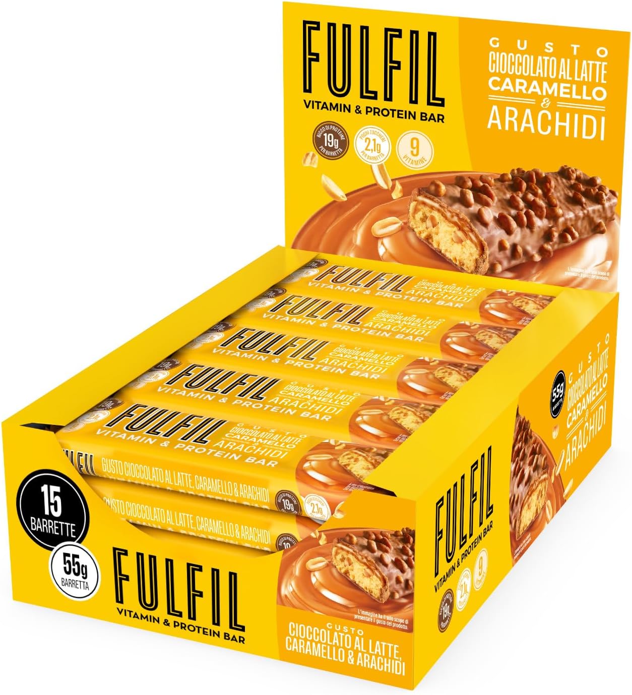 Detalle de FULFIL - Barretta Proteica da 55 g, Cioccolato Caramello e Arachidi, confezione da 15 pezzi