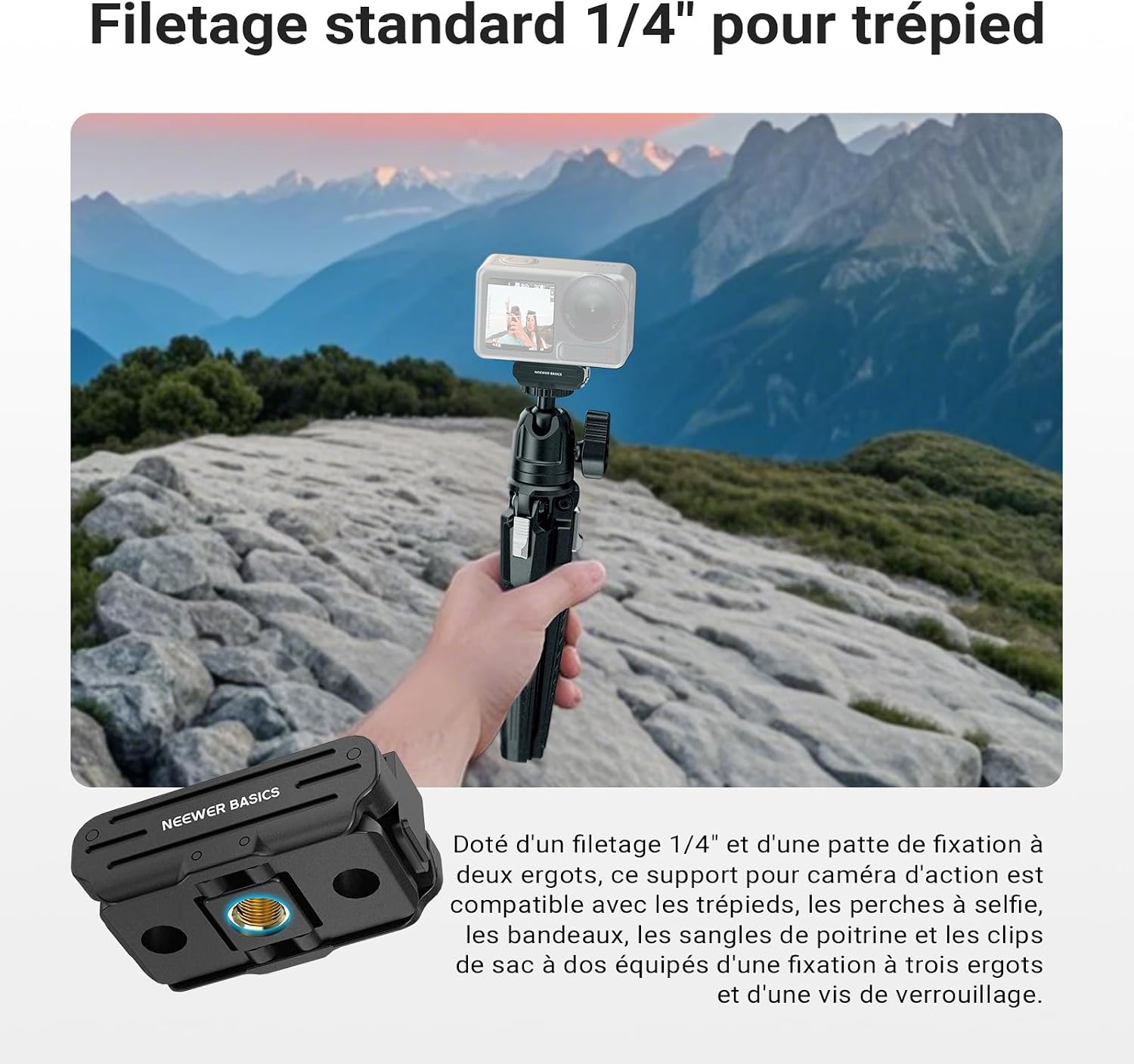 Thumbnail 5 de NEEWER Adaptateur de fixation magnétique à dégagement rapide pour DJI Osmo Action 5 Pro / 4 / 3 / 360 (DP04) avec filetage 1/4