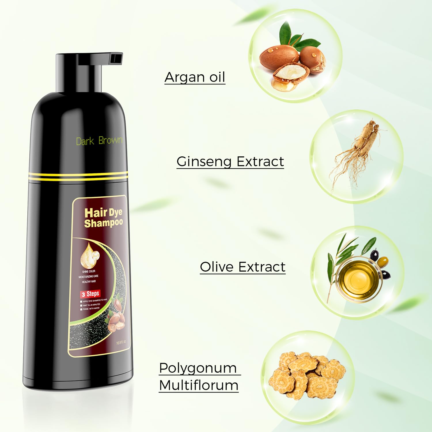 Detalle de KAISASA Dark Brown Hair Dye Shampoo 3-in-1 (16.9 fl. oz) for Covering Gray Hair
