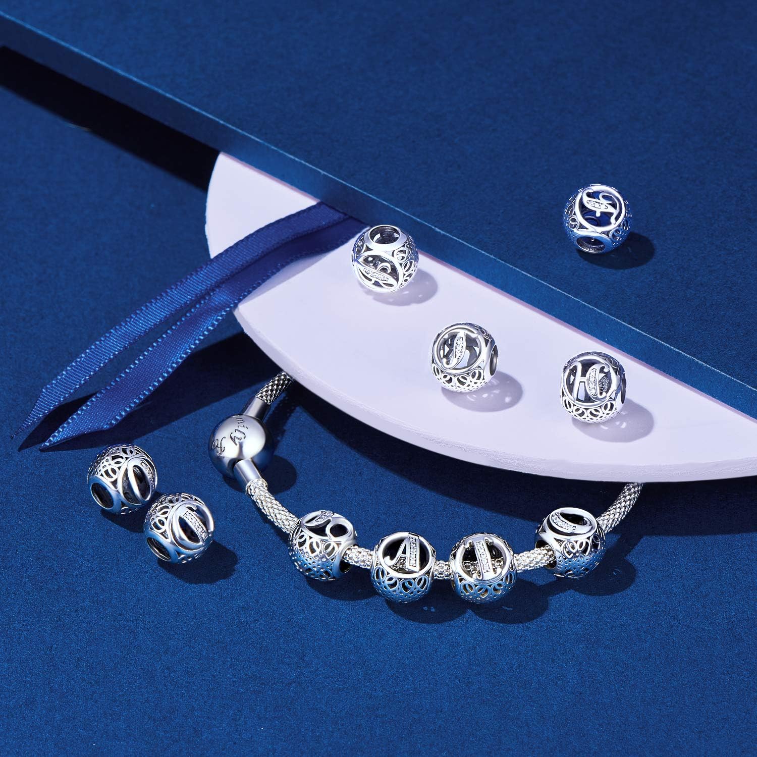 Thumbnail 3 de NINGAN 925 Charms dell'alfabeto in argento sterling A-Z — Bracciale e Collana con ciondolo, regalo elegante per la famiglia e gli amici