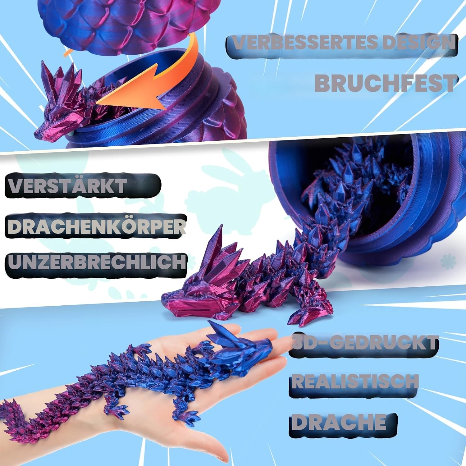 Thumbnail 2 de YILCER 3D Gedruckter Drache 28,5 cm – Drachenei mit Upgrade, bruchsicher und umweltfreundlich (Laserviolet)