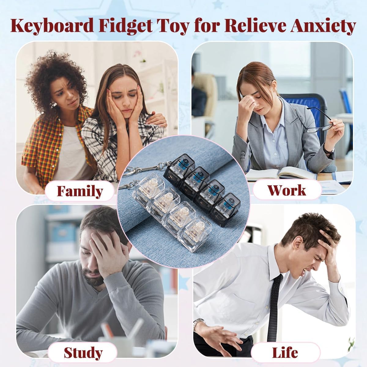Thumbnail 4 de 2Pcs Keyboard Fidget Toy for Adults — Light-Up Clicker Keyboard with 4 Buttons (Black & White)