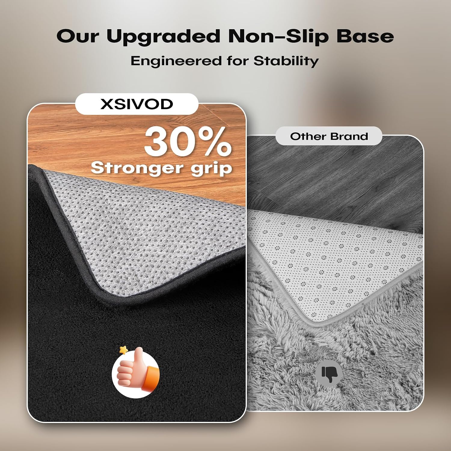 Detalle de XSIVOD Soft 200x230 cm Black Area Rug – Non-Slip Plush Shag for Living Room