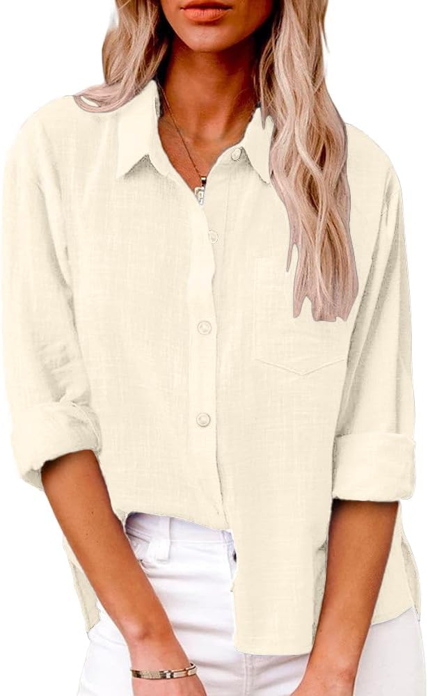 Thumbnail 6 de Friptspyg Damen Bluse – Langarm, V-Ausschnitt, 100% Baumwolle, locker geschnitten mit Tasche
