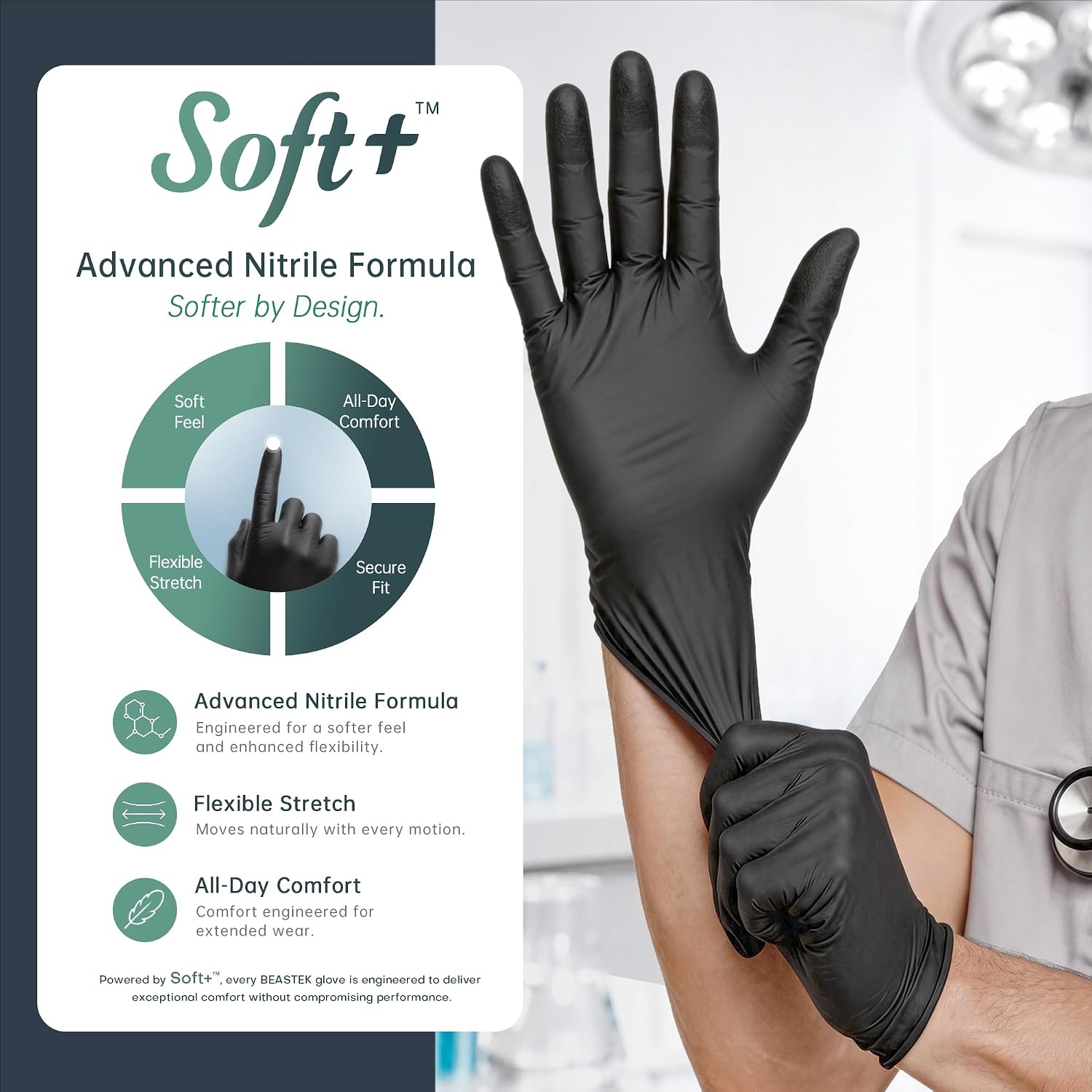Detalle de BEASTEK Nitrile Disposable Gloves, 4-mil