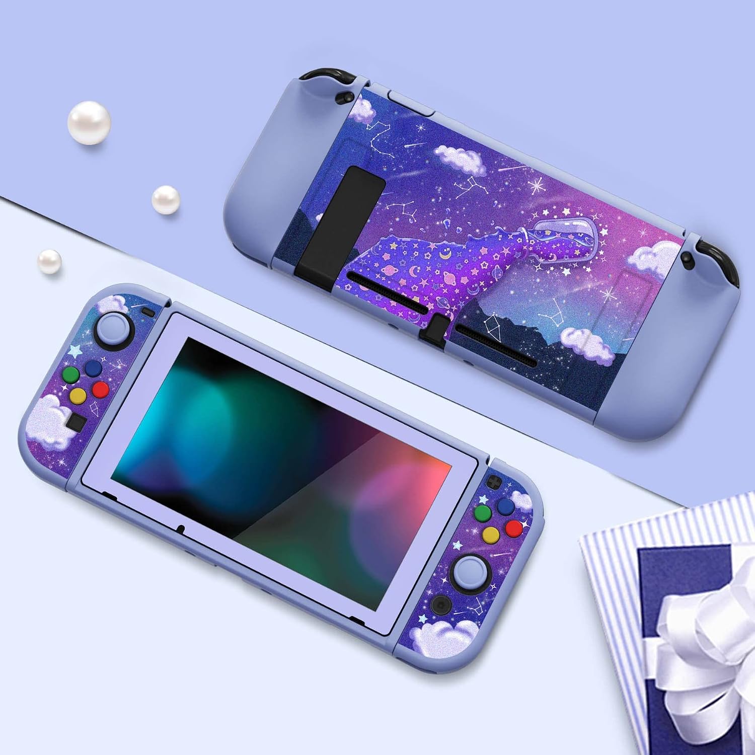 Detalle de PlayVital ZealProtect Soft Protective Case for Nintendo Switch – Protective TPU shell with tempered glass screen protector and accessory set