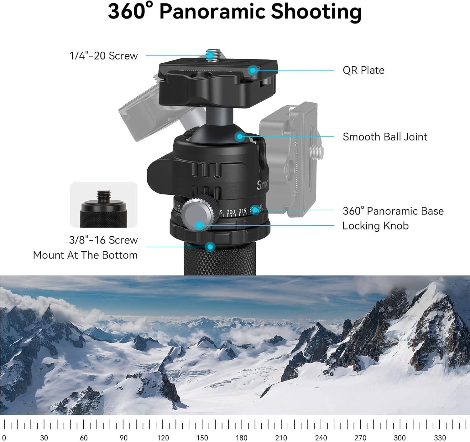 Thumbnail 2 de SMALLRIG AP-20 trépied en fibre de carbone avec colonne centrale amovible et rotule 360° (4059)