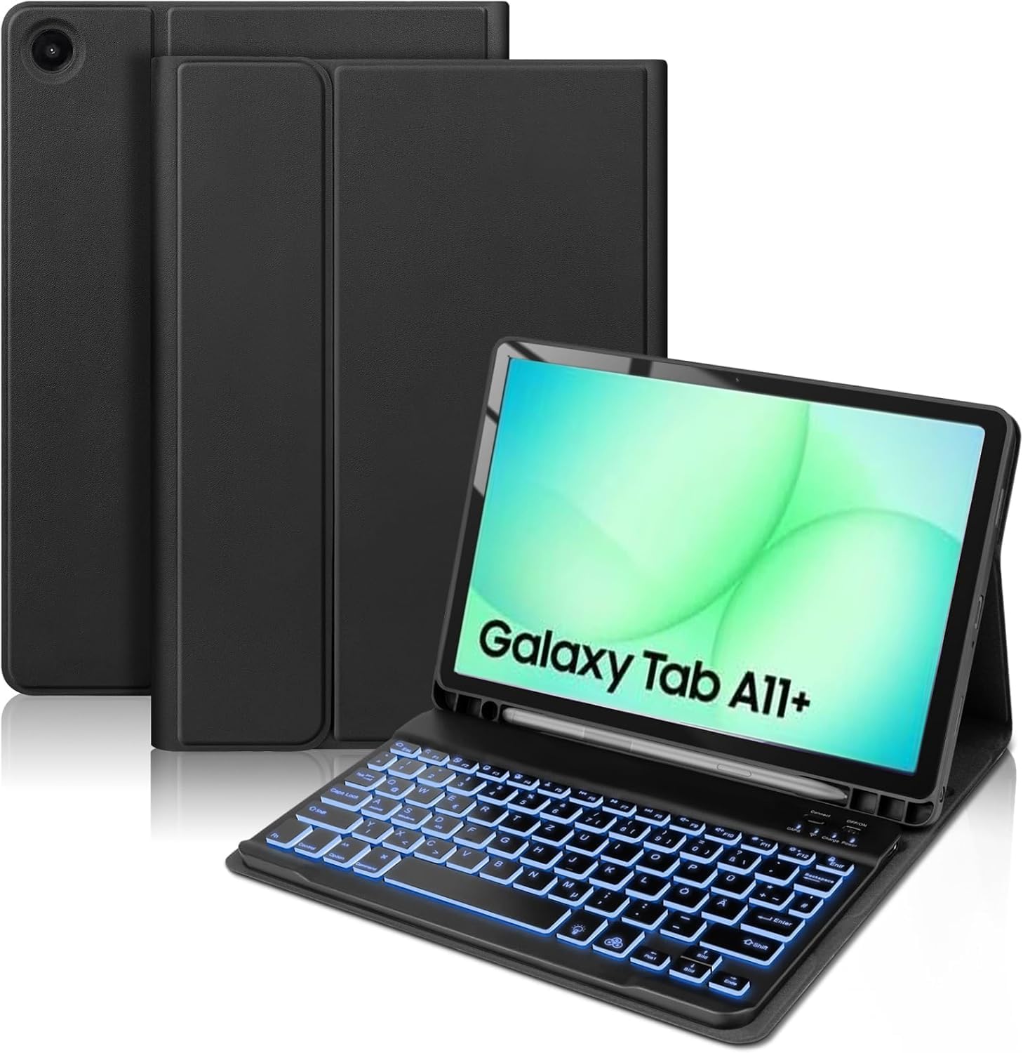Detalle de KTOITION Hülle mit Tastatur für Samsung Galaxy Tab A11+/A9 Plus 11 Zoll – Abnehmbare Bluetooth-Tastatur mit Beleuchtung