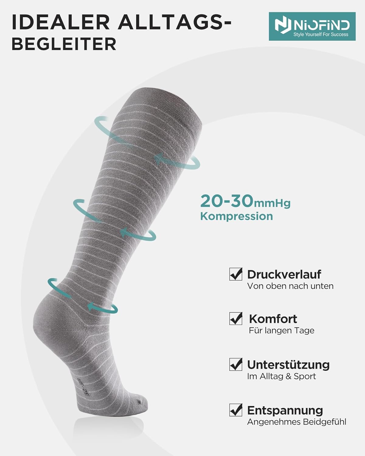 Thumbnail 3 de Niofind Kompressionsstrümpfe (2 Paar, bis zum Knie) für Damen & Herren – 65% Baumwolle, 20–30 mmHg