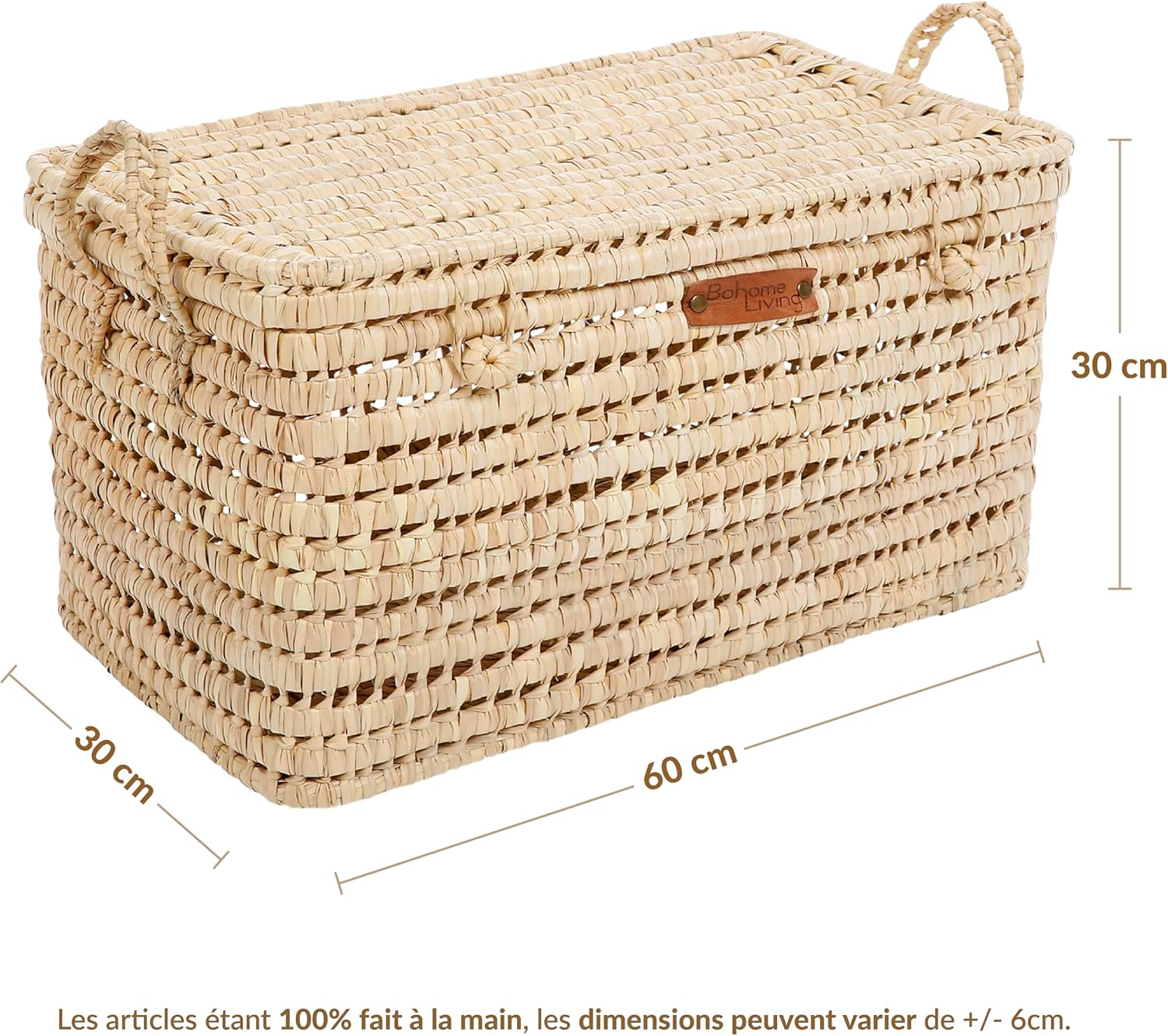 Thumbnail 1 de Bohome Living Coffre de Rangement en Osier Tressé 60 cm – Malle et Panier Déco Bohème Chic, naturel et personnalisable