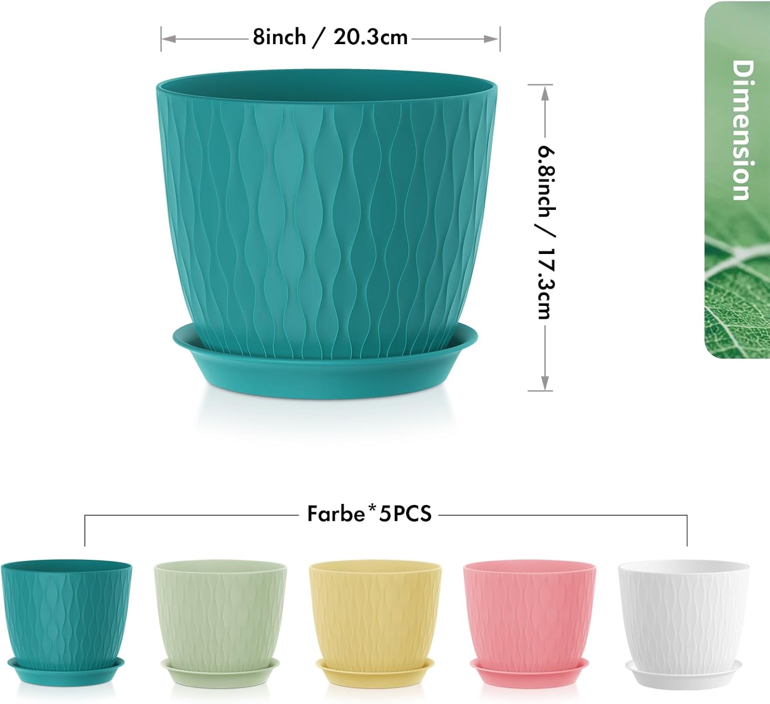 Detalle de Homeuouz 5er-Set Blumentöpfe mit Bewässerungssystem, 20,3 cm – ideal für Innen- und Balkongärten