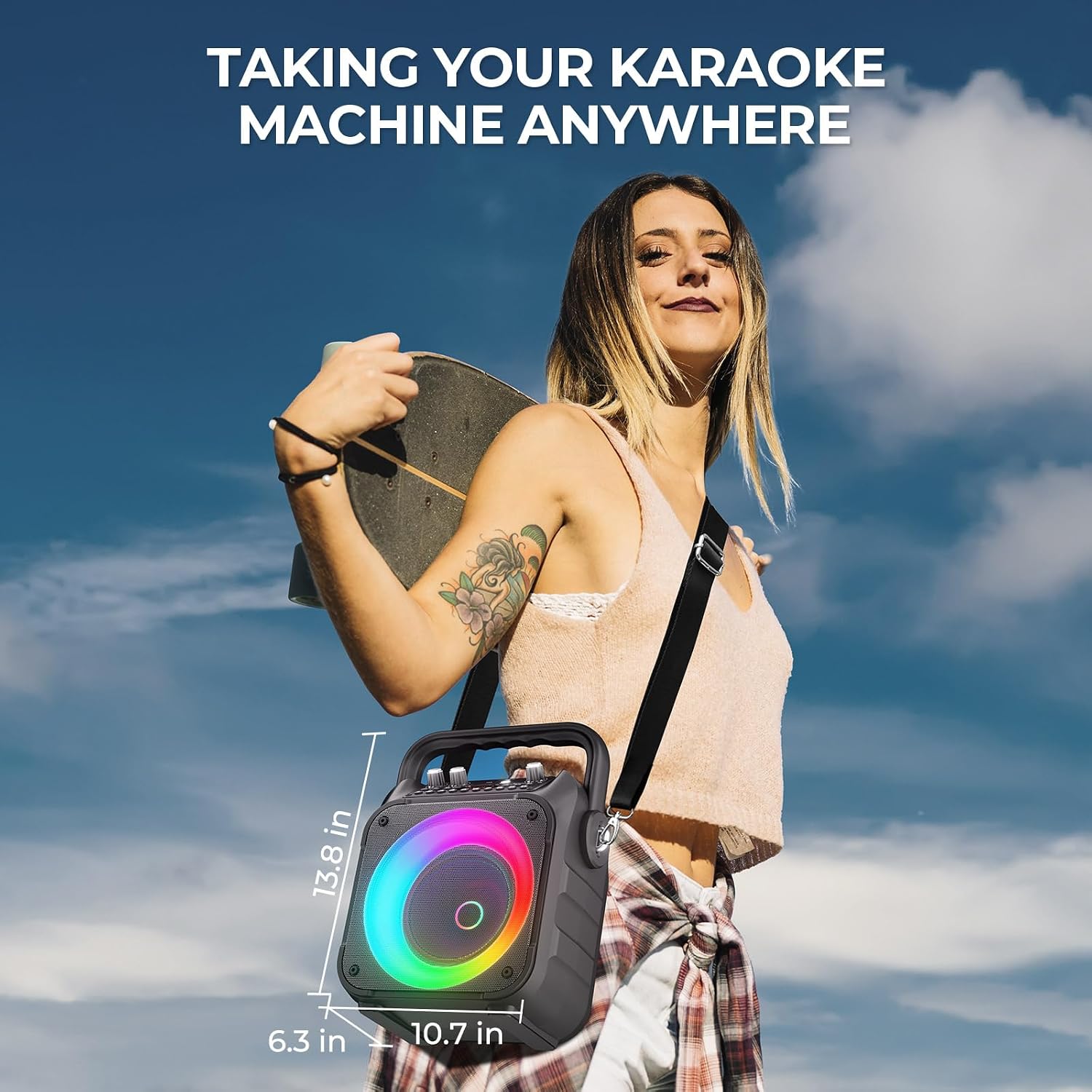 Detalle 2 de Ankuka karaokemachine met 2 draadloze microfoons, Bluetooth en TWS
