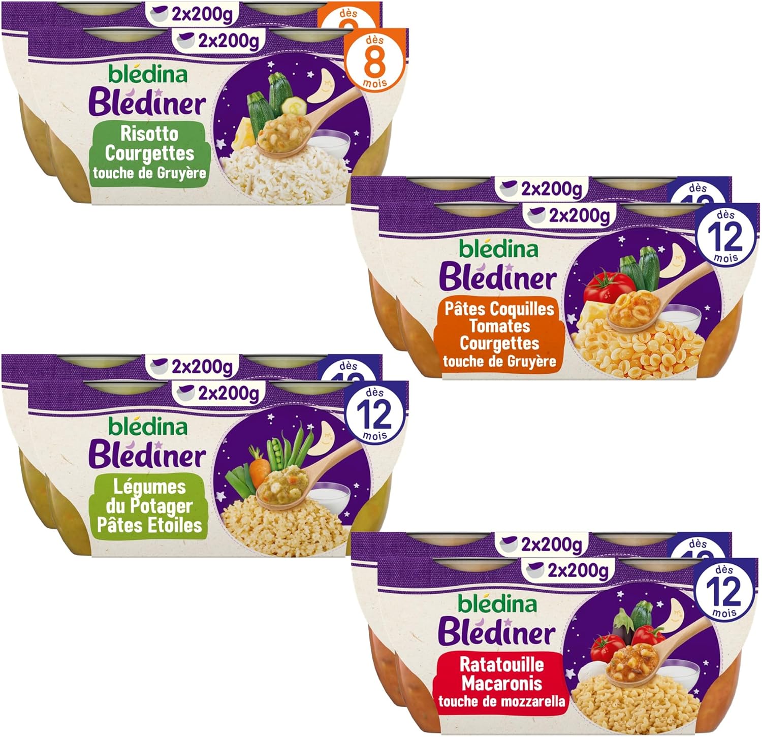 Detalle de Blédina Blédiner Plats du soir pour bébé – 16 bols, 4 recettes dès 12 mois