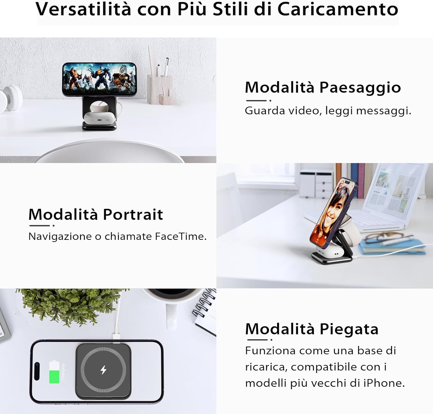 Thumbnail 2 de KU XIU X40 caricatore wireless magnetico 3-in-1 pieghevole per iPhone, Apple Watch e AirPods (nero)