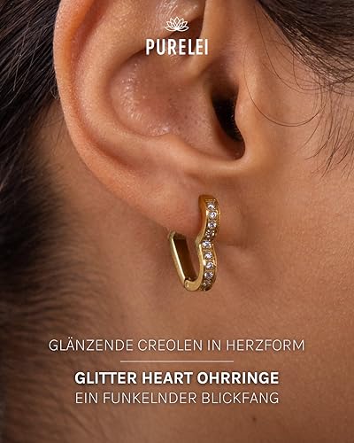 Detalle 2 de Purelei Glitter Heart Ohrringe aus Edelstahl, wasserfest, 16 x 17 mm