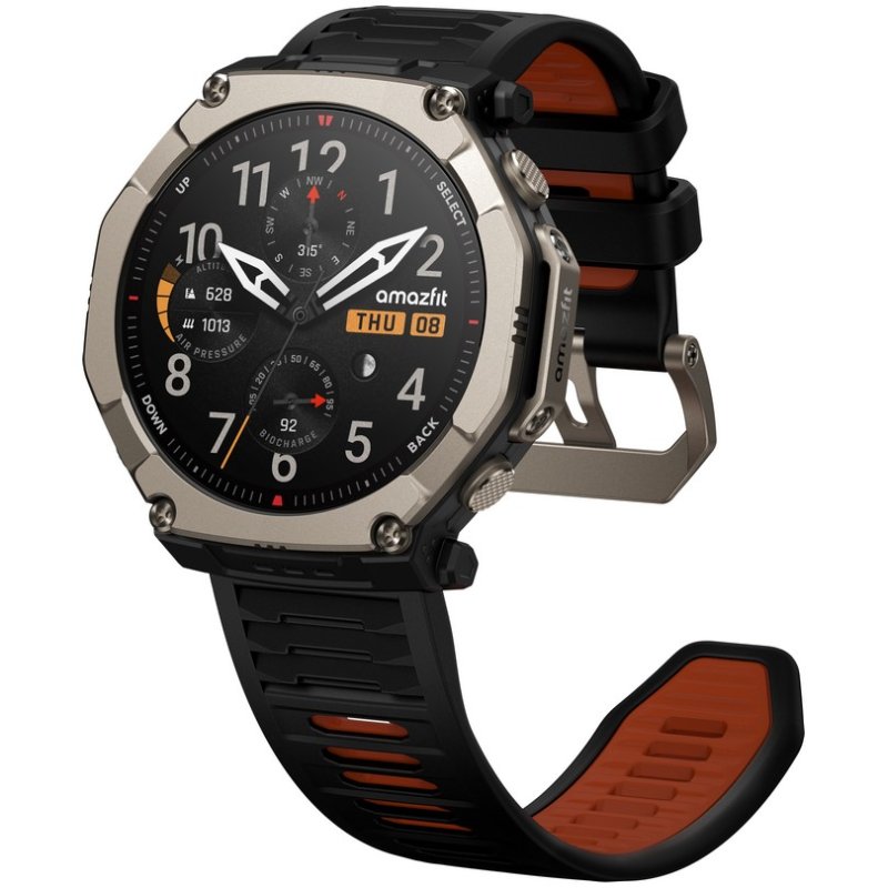 Detalle de Amazfit T-Rex Ultra 2: reloj deportivo de titanio para aventuras extremas con GPS, NFC y 10 ATM