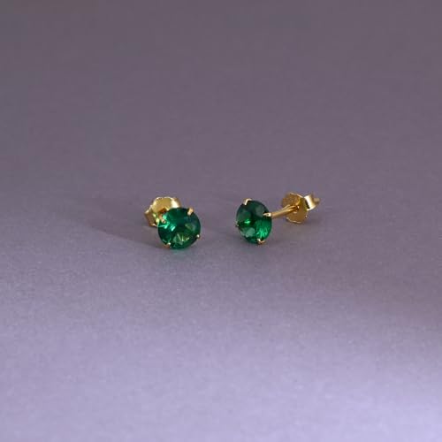 Detalle 2 de Weviway 5mm Emerald Green Stud Earrings – 925 Sterling Silver, 18K Gold Plated, Hypoallergenic