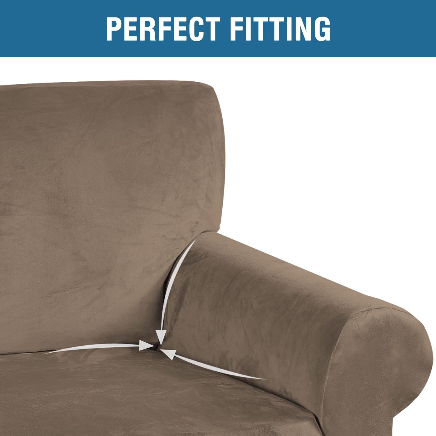 Detalle 2 de H.VERSAILTEX Velvet Stretch Loveseat Cover, Coco Mocha, Washable, 58–72 inch