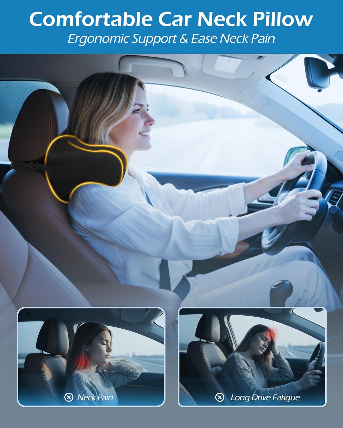 Detalle de Lofty Aim Car Neck Pillow: 2-Pack Ergonomic Memory Foam Headrest for Driving