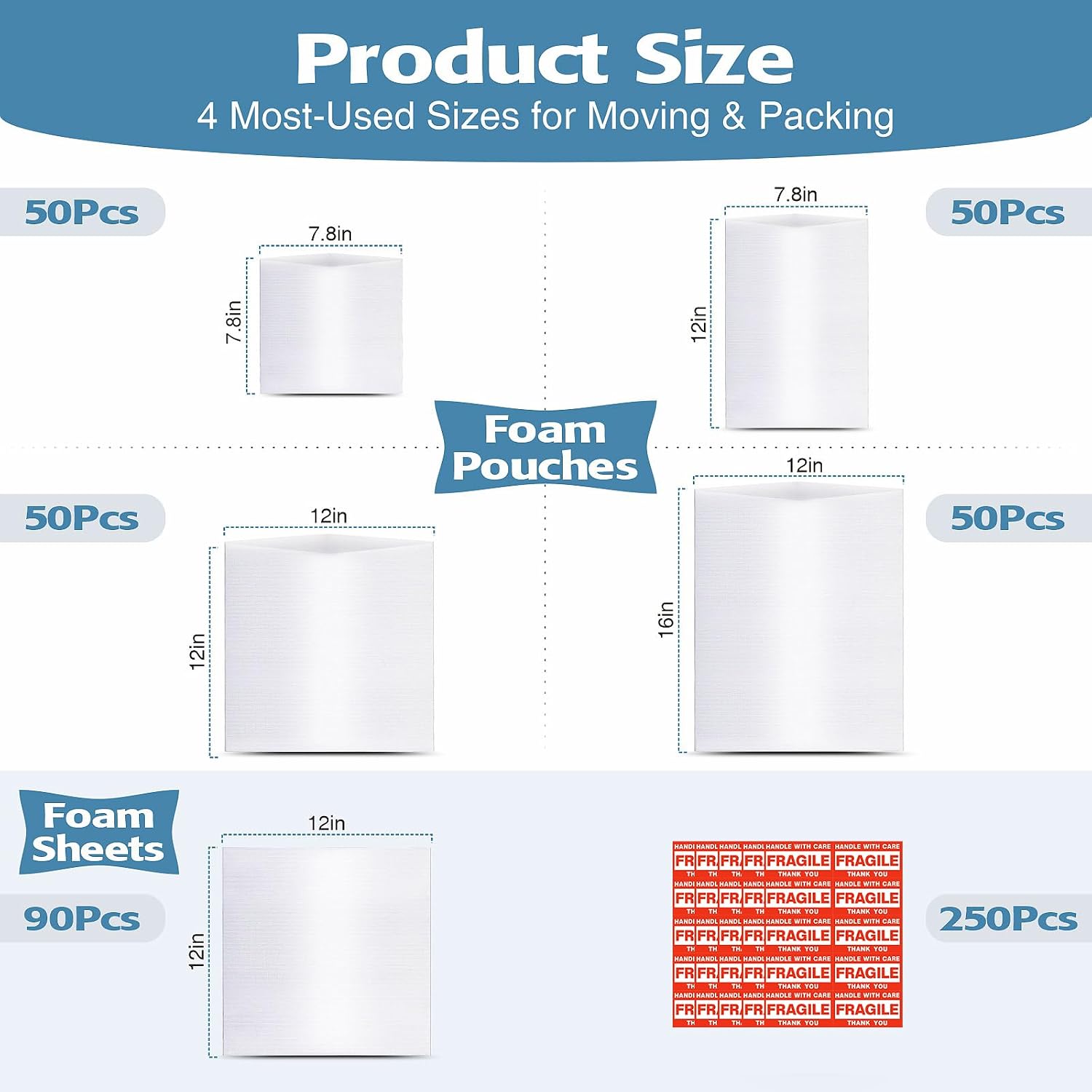 Detalle de UEIVEDOS 540-Piece Dish Packing Supplies with Foam Pouches, Sheets and Stickers