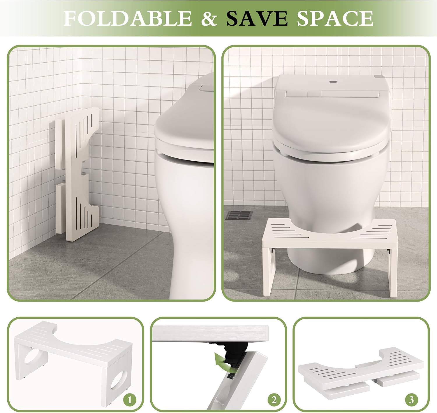 Detalle 2 de ROMGUAR CRAFT RAY-8695W Bamboo Toilet Stool, 7-Inch Foldable White Step