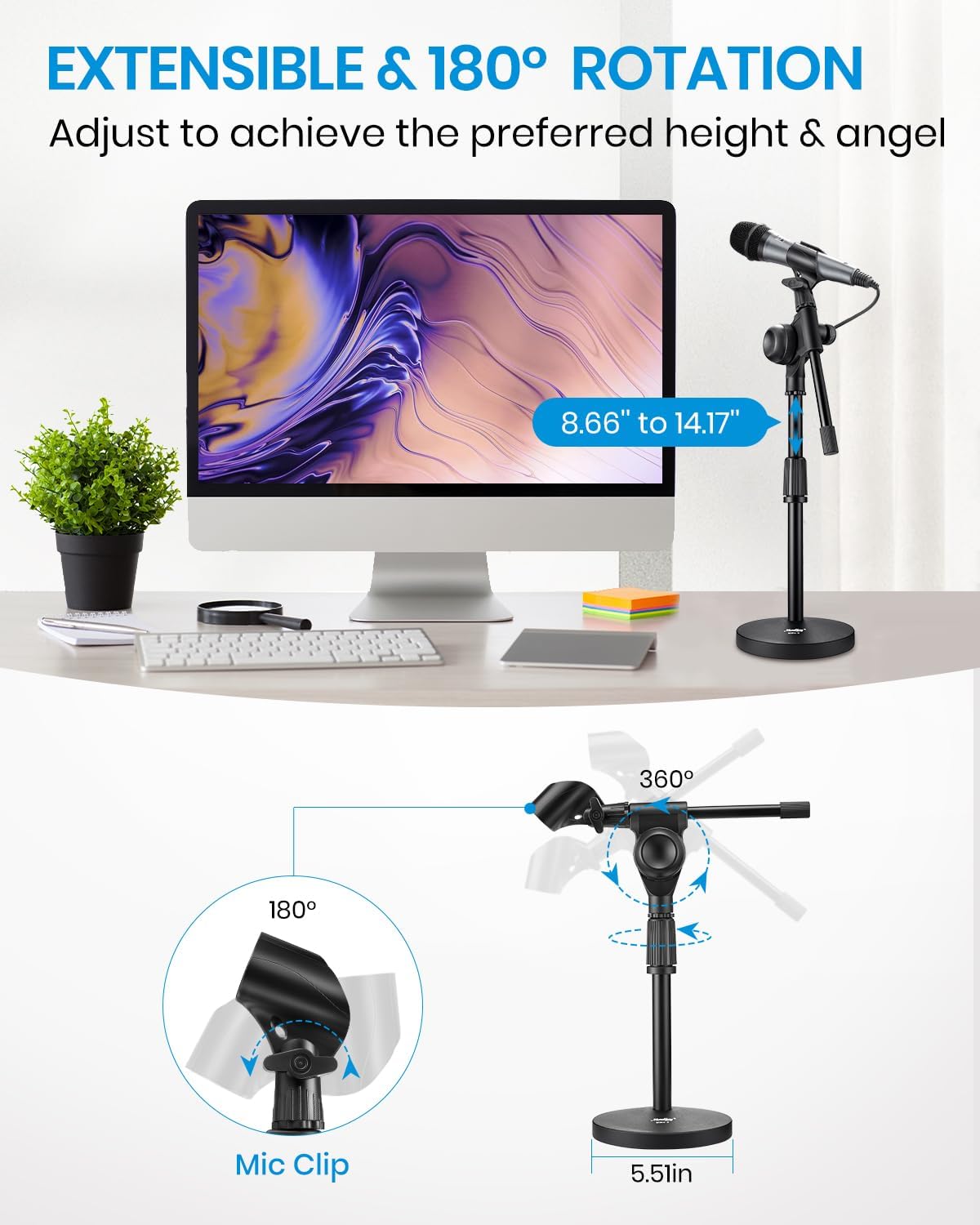 Detalle de Moukey tabletop microphone stand MMs-5