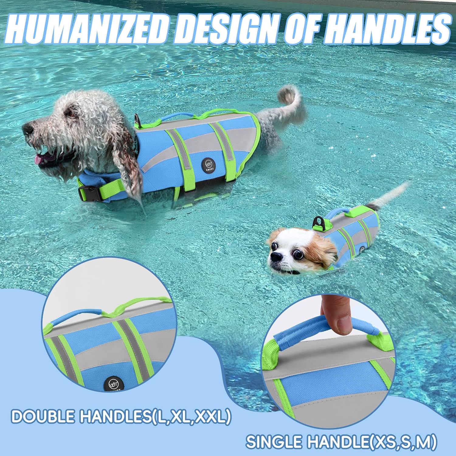 Detalle de EMUST Life Jacket for Large Dogs (Size L): High Buoyancy Vest with Double Rescue Handles and Reflective Strips