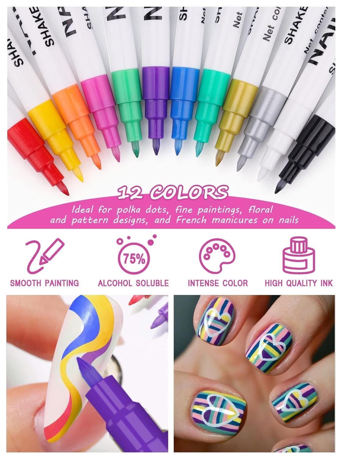 Thumbnail 2 de Kalolary 3D Nail Art Pens Set (12-Color) for DIY Manicure Patterns