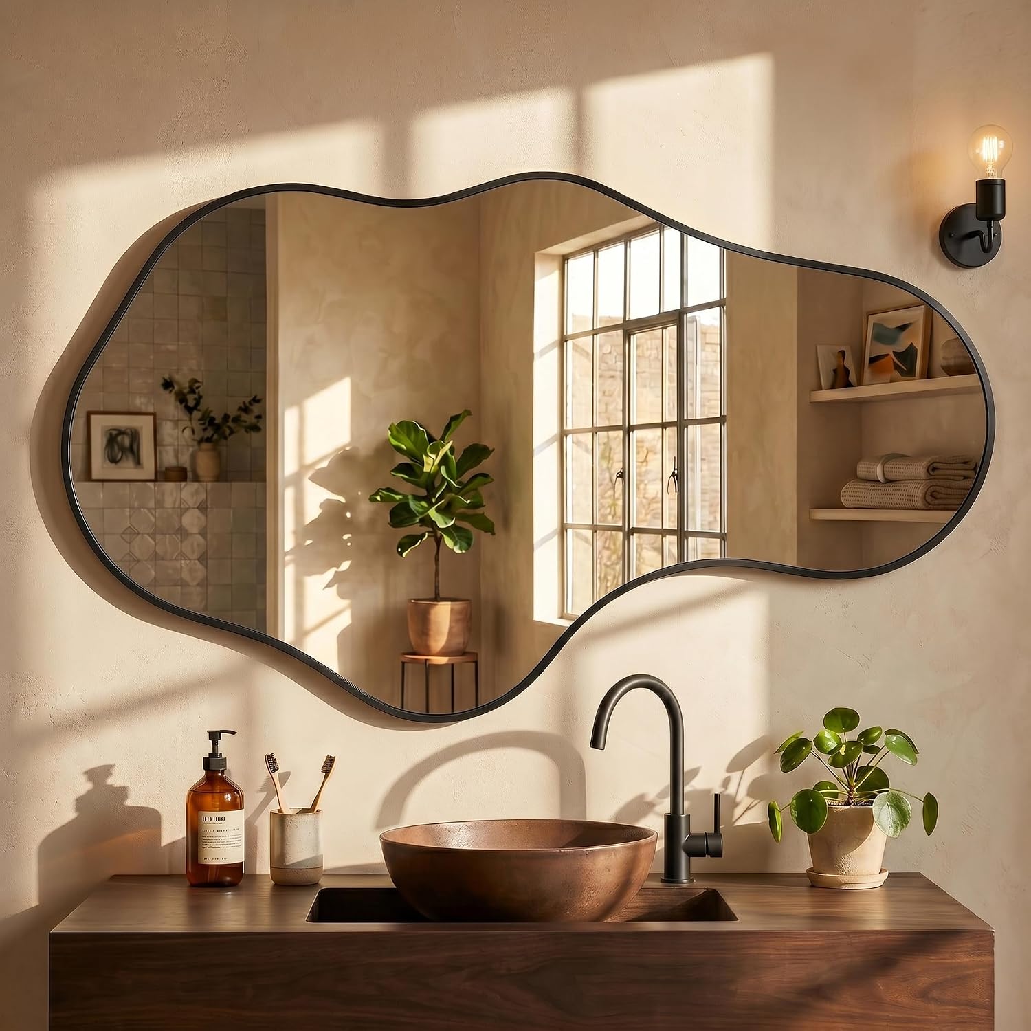 Thumbnail 2 de Fahomiss Specchio da Parete Ondulato Irregolare con Cornice in Alluminio – Design Astratto per Bagno, Camera e Ingresso