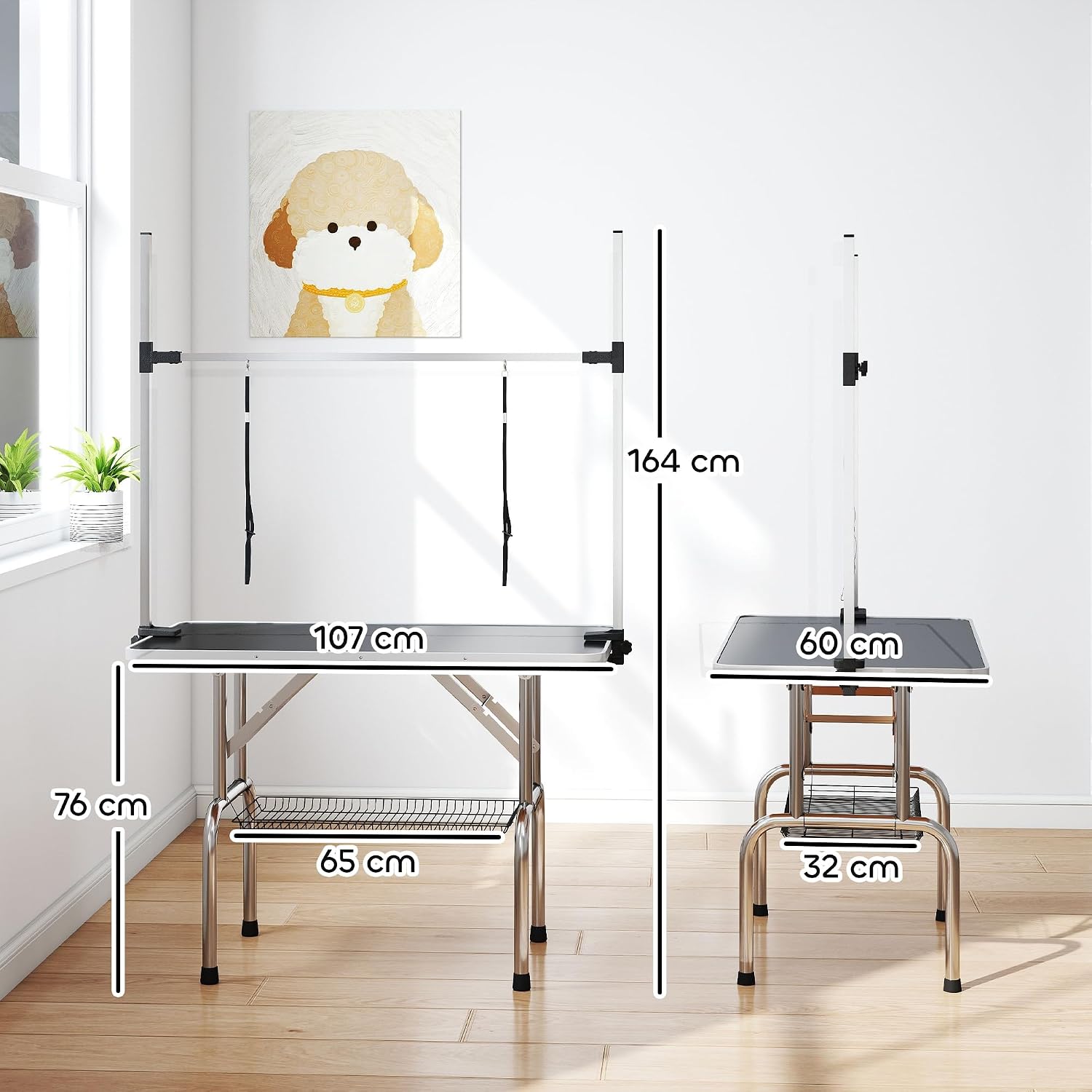 Thumbnail 6 de PawHut table de toilettage pliante 107 x 60 cm avec potence H inox réglable et surface antidérapante