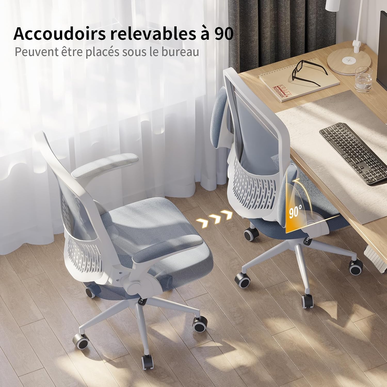 Thumbnail 6 de naspaluro Chaise de bureau ergonomique grise foncée à accoudoirs rabattables et dossier pivotant 360°