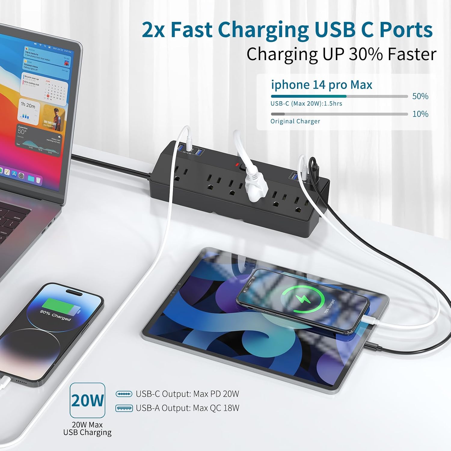 Detalle 2 de JXGUCAT Desk Clamp Power Strip 40W 🔌