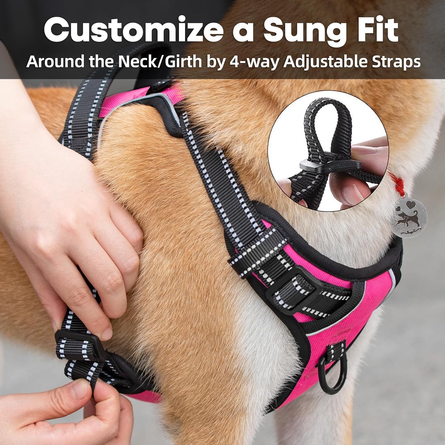 Thumbnail 4 de PoyPet No Pull Dog Harness – Reflective Vest with Dual Leash Attachments and Easy Control Handle (Hot Pink, Size M)