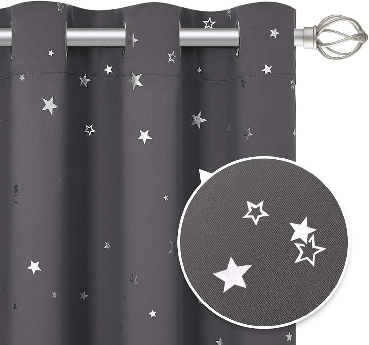 Detalle de PONY DANCE Kids Blackout Curtains W46 x L72 – Nursery thermal stars eyelet panels in purple (2-pack)