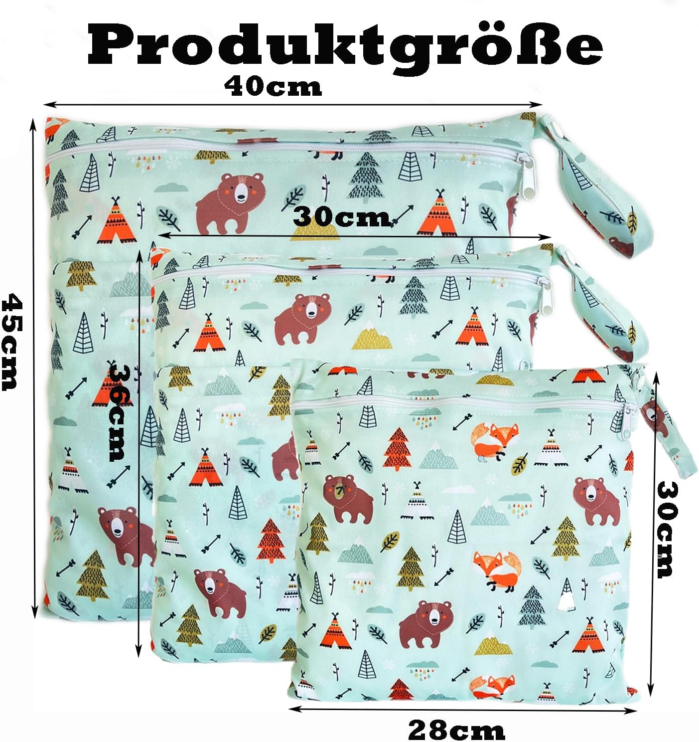 Detalle 2 de TRASUN Wetbag 3er-Set für Kindergarten & Wickeltasche – wasserdicht, nass und trocken trennen