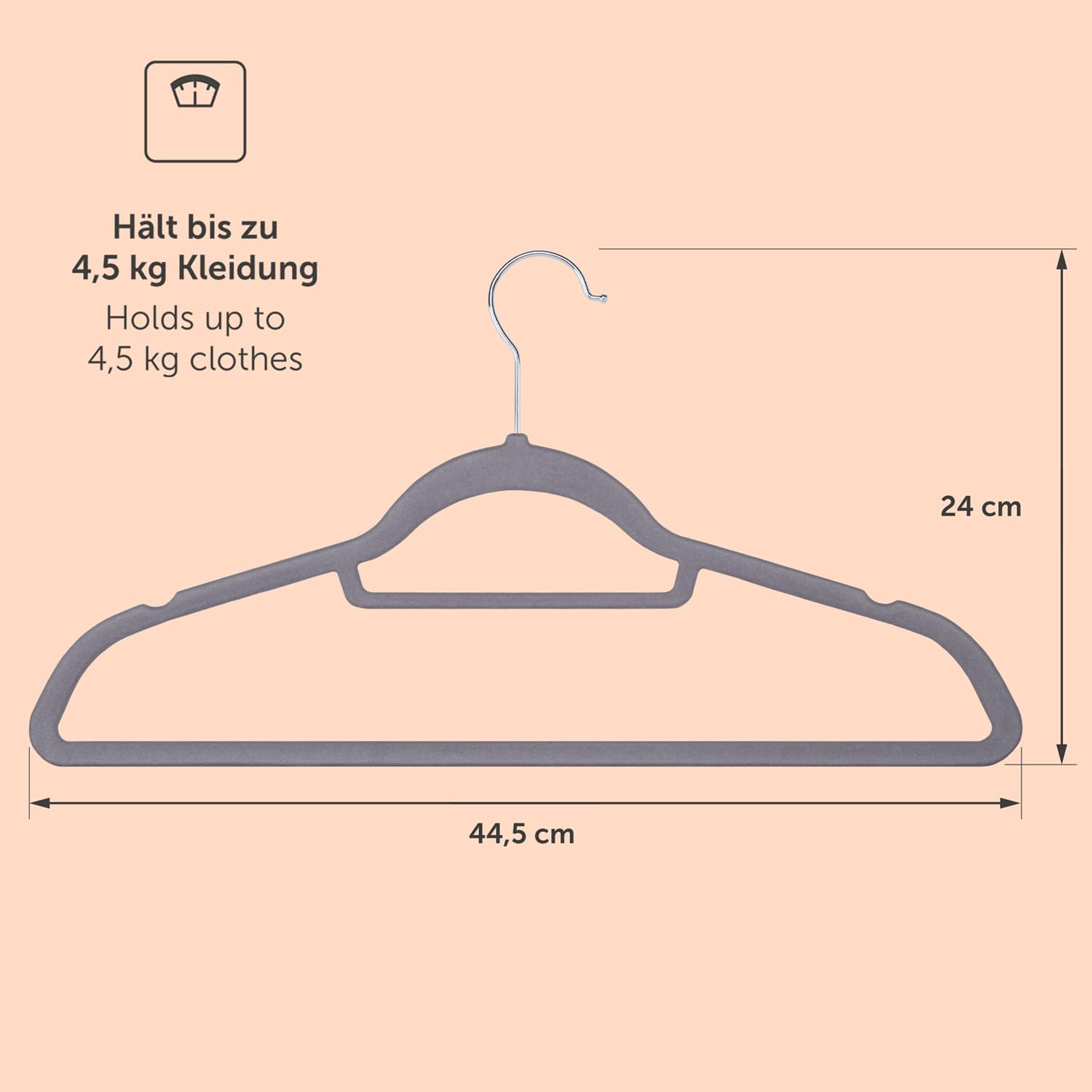 Detalle de Blumtal Velvet Clothes Hangers, 20 Pack, Grey, Non-Slip with Swivel Hooks
