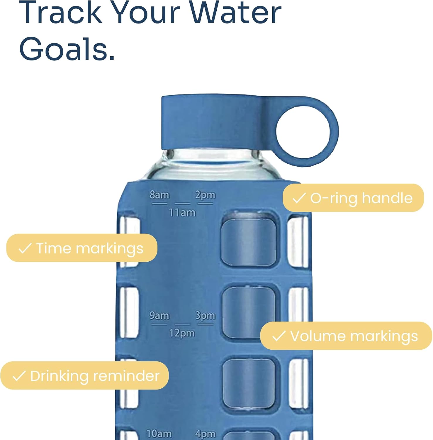 Detalle de purifyou PGWB-22CP 22 oz Borosilicate Glass Water Bottle with Time Markers
