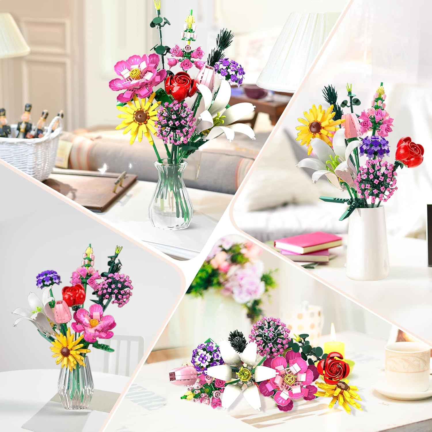 Thumbnail 6 de Fête des Mères: Set bouquet de fleurs artificielles — 699 pièces, 10 variétés, décoration DIY pour maison et bureau